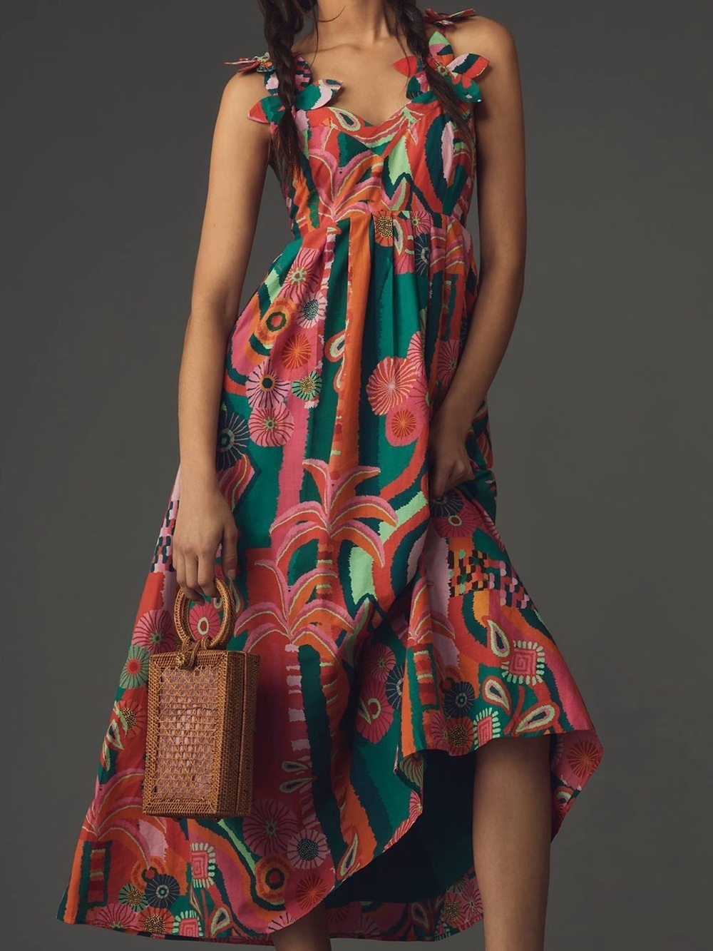 FARM Rio x Anthropologie Pleated Palm Midi Dress